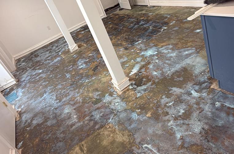 Damaged and stained old floor before replacement